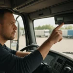 Vodič kontroluje kotúčový tachograf v nákladnom aute