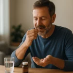 Muž užívajúci doplnok cholínu pre zdravie a vitalitu