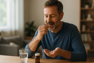 Muž užívajúci doplnok cholínu pre zdravie a vitalitu