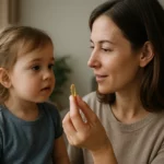 Mama a dieťa sa učia o omega-3 mastných kyselinách cez doplnky stravy.