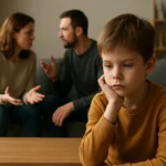 Dieťa trpí emocionálnym stresom počas hádky rodičov.