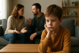 Dieťa trpí emocionálnym stresom počas hádky rodičov.