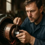 Technik opravuje komutátor elektrického stroja