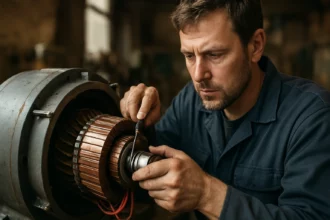 Technik opravuje komutátor elektrického stroja