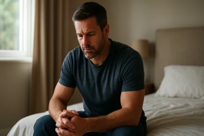 Muž premýšľajúci o vplyve testosterónu na zdravie.