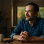 Muž zamyslený nad cieľom života a šťastím.