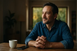 Muž zamyslený nad cieľom života a šťastím.