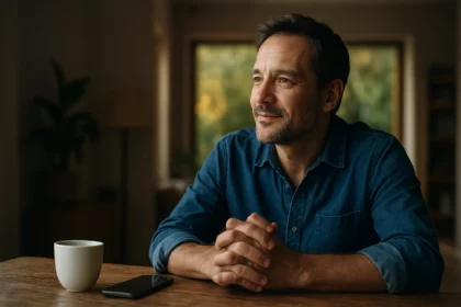 Muž zamyslený nad cieľom života a šťastím.