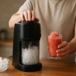 Človek pripravuje ľadový nápoj so strojom na ľadovú drť