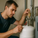 Muž inštaluje automatický odvzdušňovací ventil v domácnosti