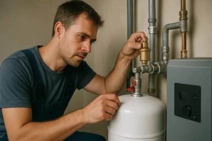 Muž inštaluje automatický odvzdušňovací ventil v domácnosti