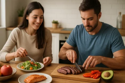 Pár užívajúci si paleo diétu s kvalitnými potravinami.