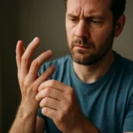 Muž skúša praskanie prstov, zvažuje jeho účinky na kĺby.