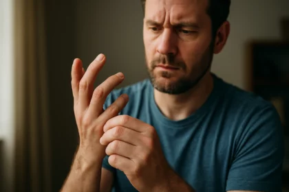 Muž skúša praskanie prstov, zvažuje jeho účinky na kĺby.