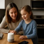 Matka a dcéra objavujú Google Home v kuchyni