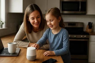 Matka a dcéra objavujú Google Home v kuchyni