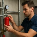 Muž pracuje s automatickým odvzdušňovačom Flamco v vykurovacom systéme.