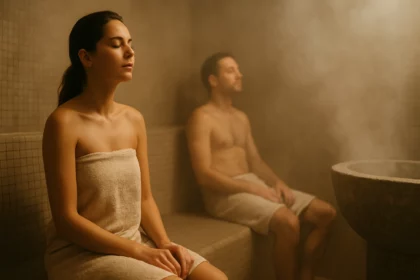 Relaxácia v tepidáriu s jemným teplom pre uvoľnenie svalov.
