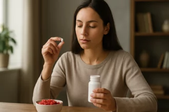 Žena užívajúca Lycium Plus doplnok s goji bobuľami