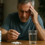 Muž so stresom, zvažujúci užitie bromidu draselnému na liečbu.