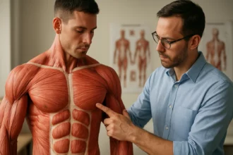 Anatomická ukážka svalového systému a tréningovej interakcie.