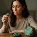 Žena s chryzoprasom, kameňom pre duševné zdravie a uzdravenie.