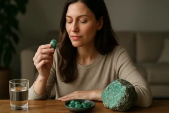 Žena s chryzoprasom, kameňom pre duševné zdravie a uzdravenie.
