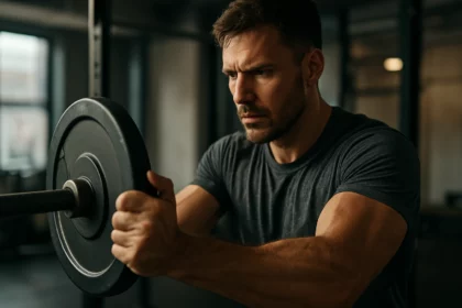 Muž cvičiaci s hmotnosťou na posilnenie úchopu