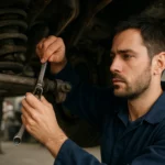 Mechanik opravuje Panhardovu tyč pre zlepšenie odpruženia vozidla