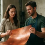 Medené plachty ukazujúci špeciálne vlastnosti v dielni