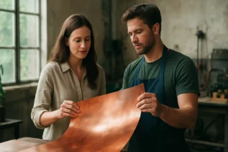 Medené plachty ukazujúci špeciálne vlastnosti v dielni