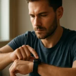 Muž používajúci inteligentné hodinky na sledovanie aktivít.