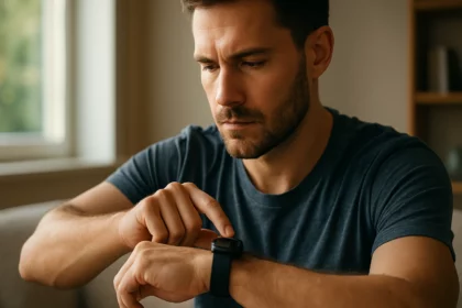 Muž používajúci inteligentné hodinky na sledovanie aktivít.