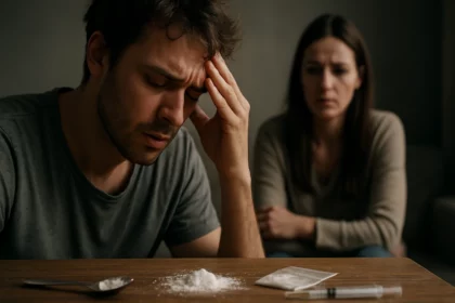 Osoba trpiaca následkami drog a blízka osoba v pozadí