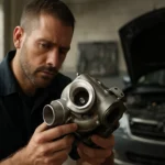 Mechanik kontroluje turbínu pre zvýšenie výkonu automobilu