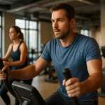 Cvičenie na eliptickom trenažéri v modernom fitness centre.