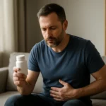 Muž drží tabletky Urotrin pre zdravie prostaty a vitality.