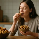 Žena vychutnáva sušené fígy ako zdravé občerstvenie.