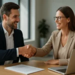 Zamestnanec a zamestnávateľ si podávajú ruky pri uzatváraní pracovnej zmluvy.