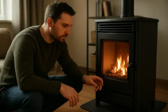 Muž pri olejovom kachli, skúmanie jeho efektívneho fungovania.