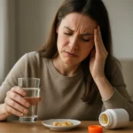 Žena potýkajúca sa s bolesťou hlavy po užití vitamínu C