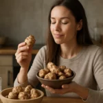 Žena si vychutnáva topinambur ako súčasť zdravej stravy.