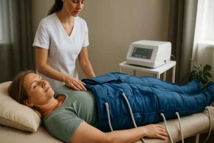 Žena podstupuje lymfodrenáž s prístrojom na zlepšenie zdravia.