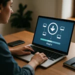 Osoba sťahujúca súbor pomocou torrentu na laptopoch