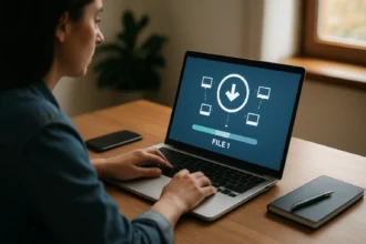 Osoba sťahujúca súbor pomocou torrentu na laptopoch