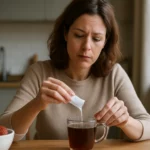 Žena pridáva Dianas cukor do šálky kávy