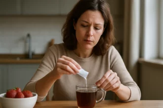 Žena pridáva Dianas cukor do šálky kávy