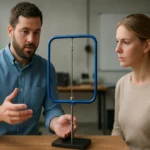 Muži a žena diskutujú o funkcii slučkovej pasce s modelom.