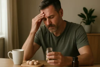 Muž zvažuje prírodné suplementy pre zdravie a pohodu.