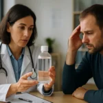 Lekár konzultuje pacientovi účinky propylénglykolu v medicíne.